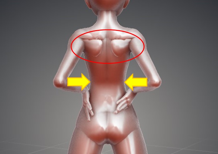 代謝をアップする腰あてエクササイズ②肩甲骨を意識しながら両肘を寄せる